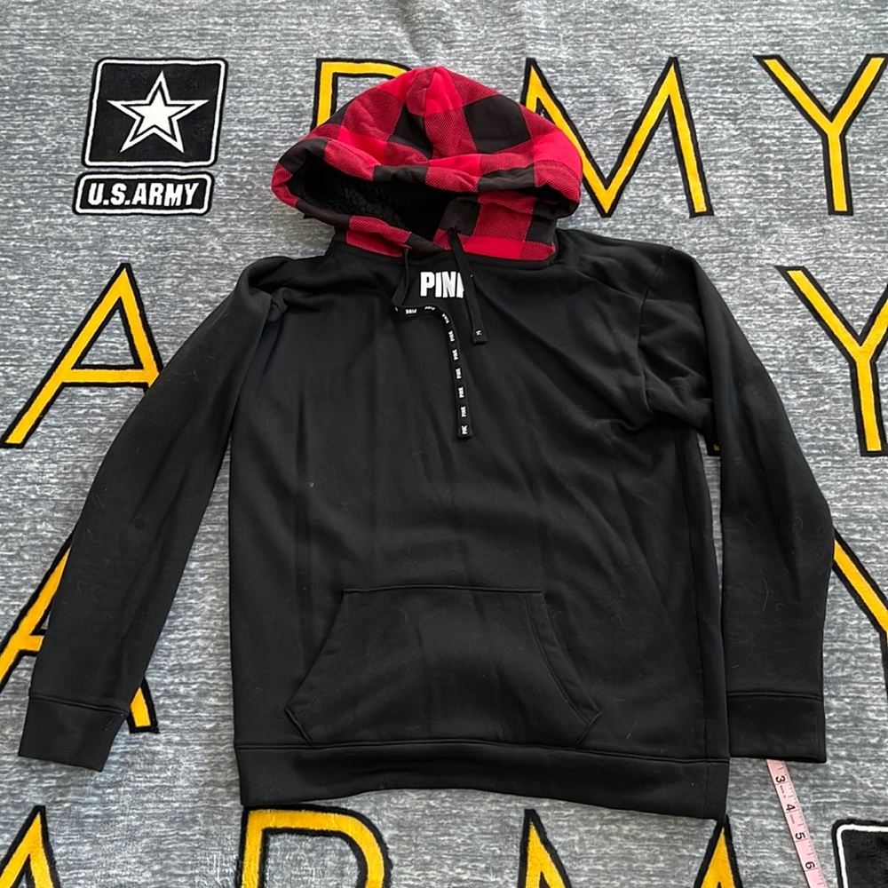 Victoria’s Secret Pink Pullover Sherpa Buffalo Plaid Hood.